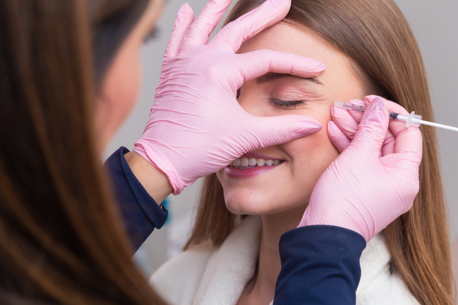 Patient receiving a Botox treatment for fine lines around the eyes at a cosmetic clinic in Richmond Hill.